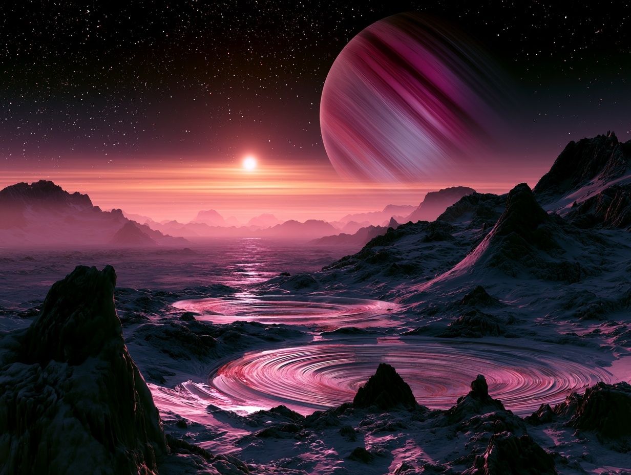 Cosmic Pink Planet Landscape Print. poster detail