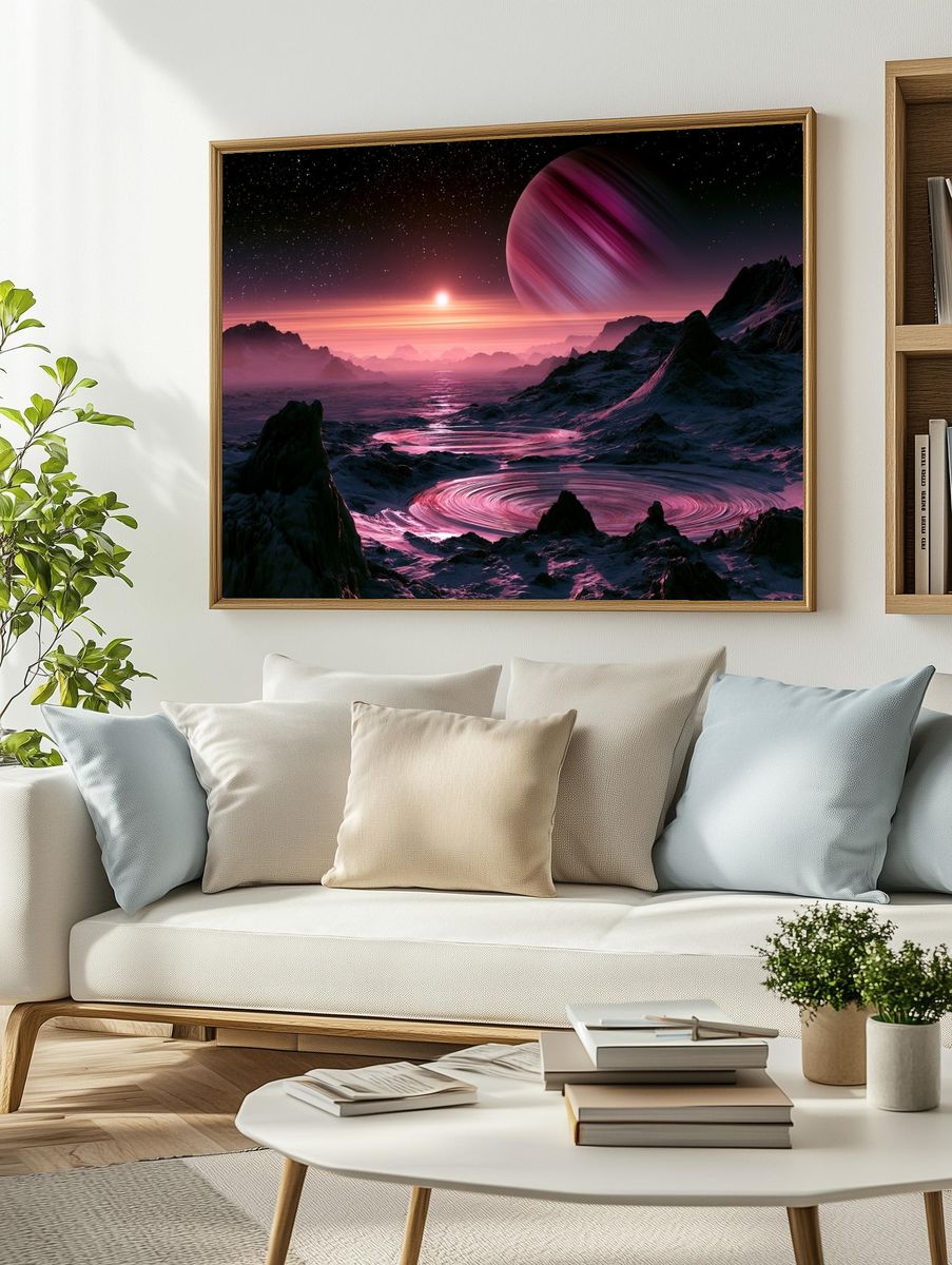 Cosmic Pink Planet Landscape Print. — room view 2