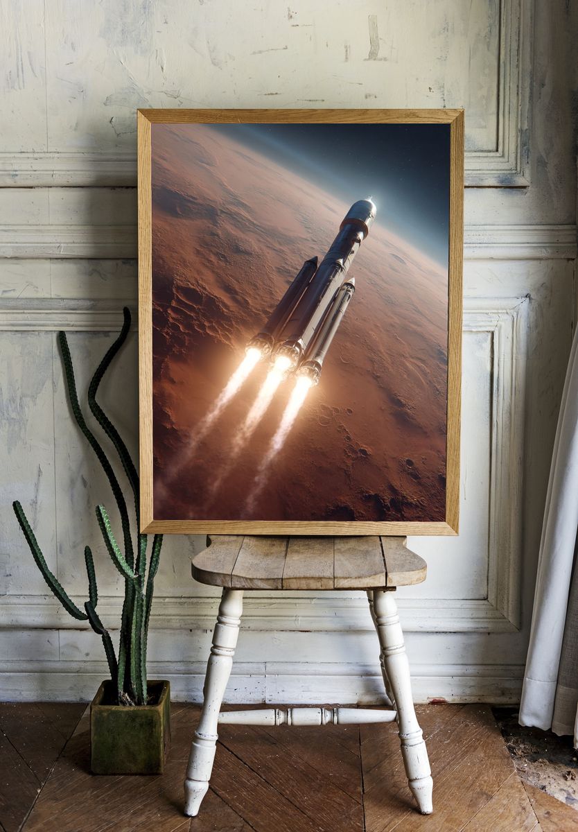 Mars Rocket Launch Space Print. — room view 1