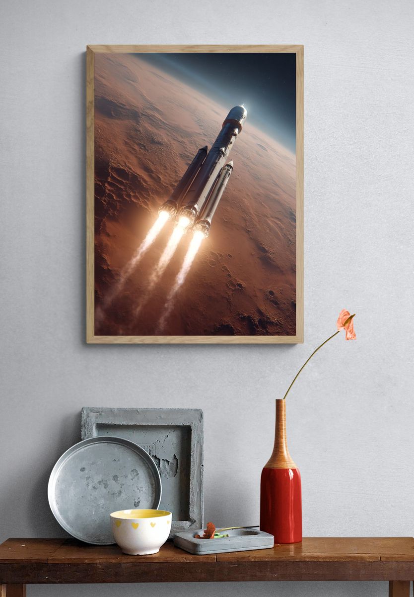 Mars Rocket Launch Space Print. — room view 3