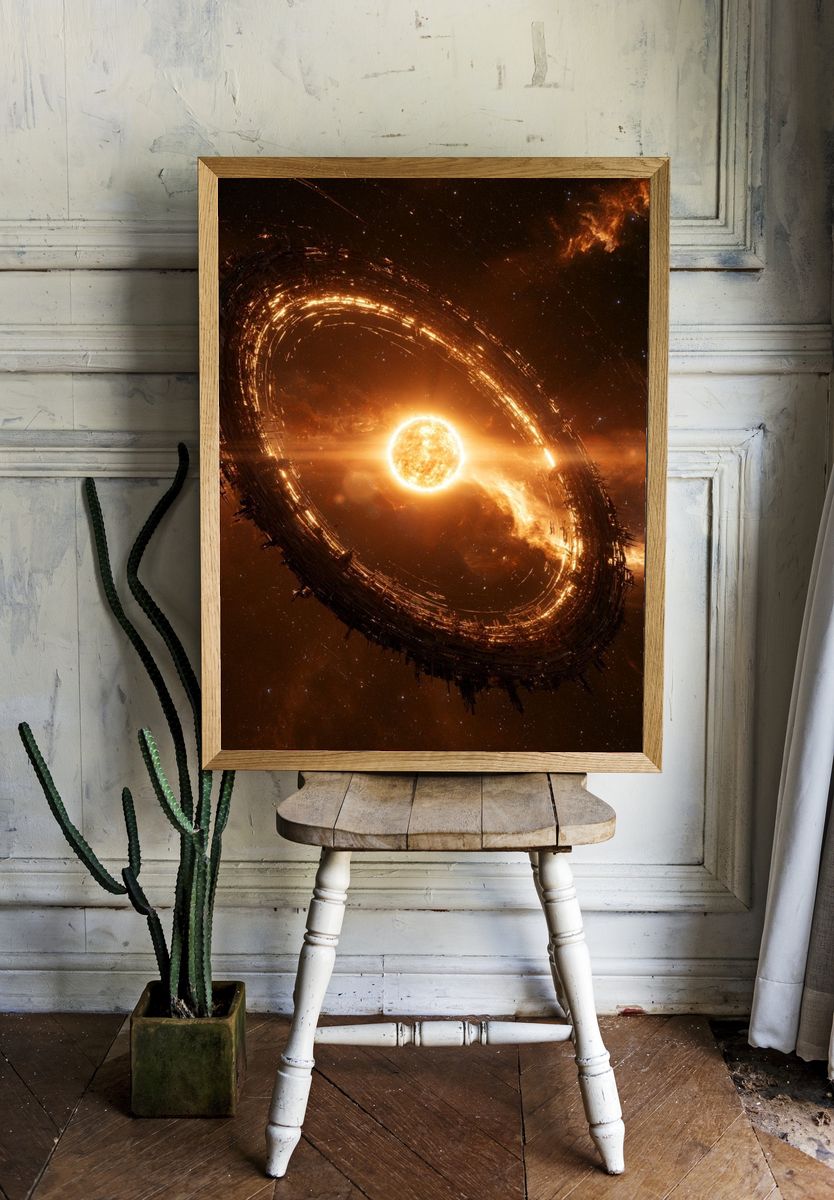 Fiery Ringed Star Space Print. room preview