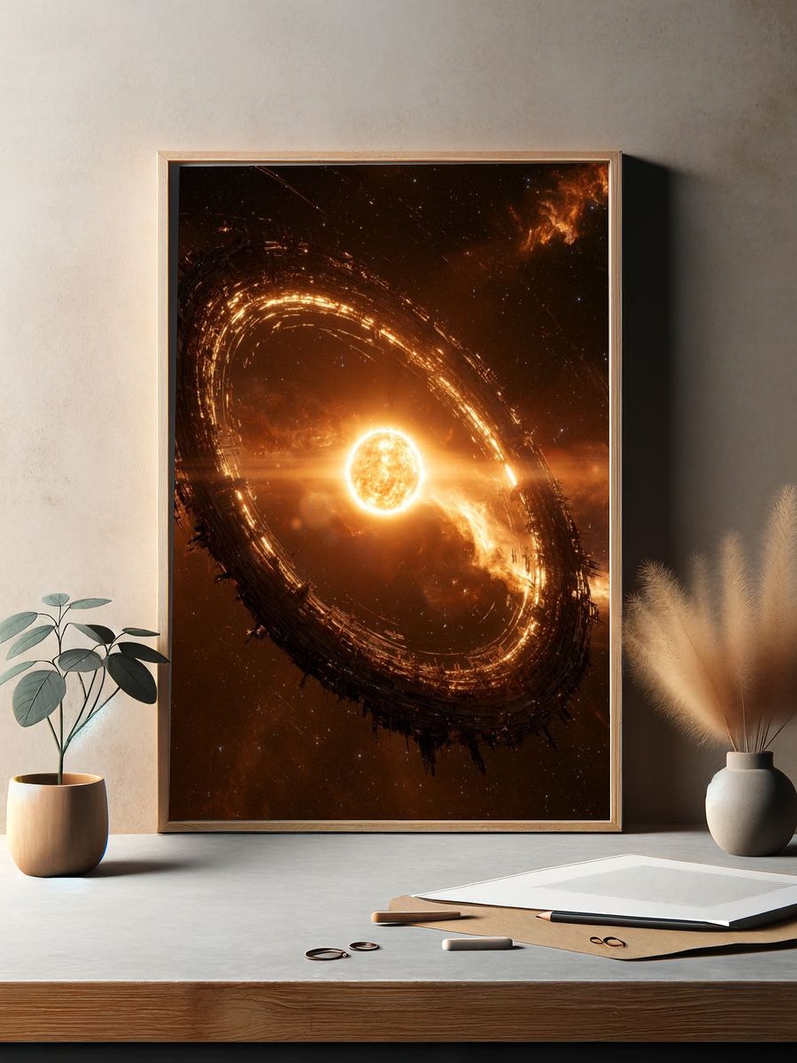 Fiery Ringed Star Space Print. — room view 2