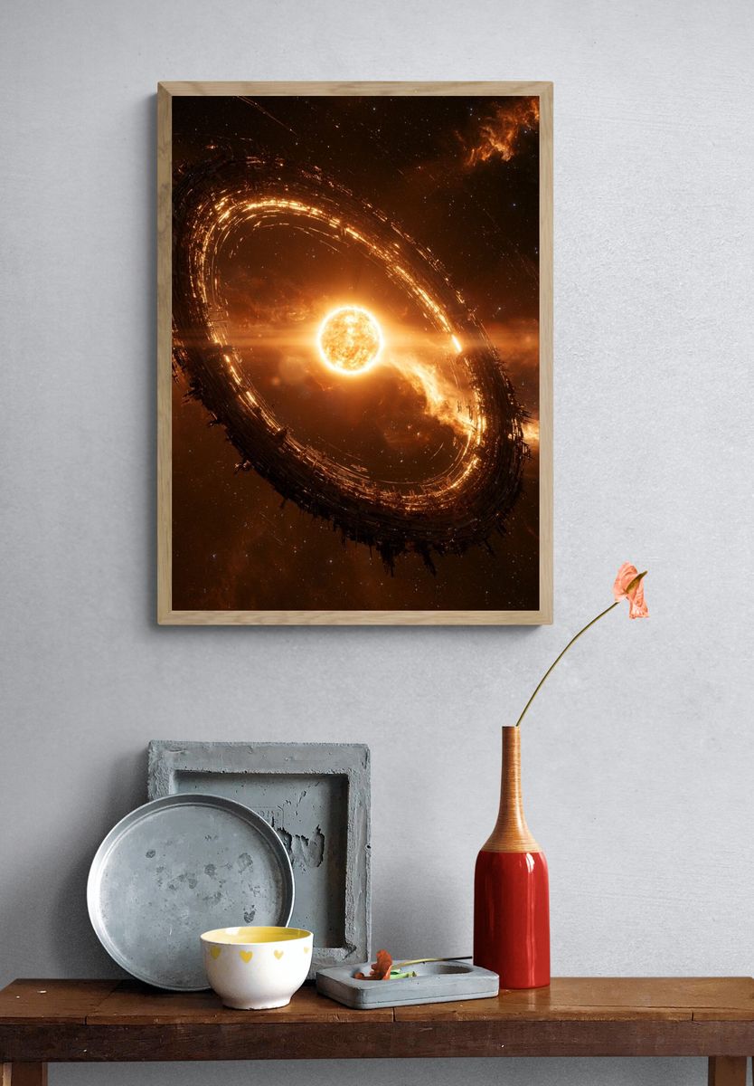 Fiery Ringed Star Space Print. — room view 3