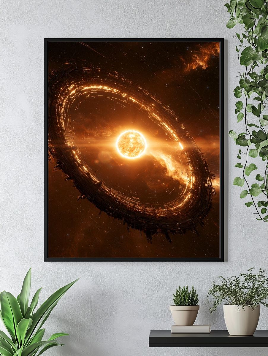 Fiery Ringed Star Space Print. — room view 4