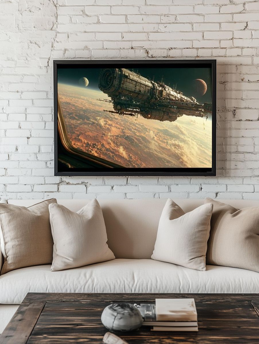 Space Station Over Planet — Sci-Fi Print. — room view 1