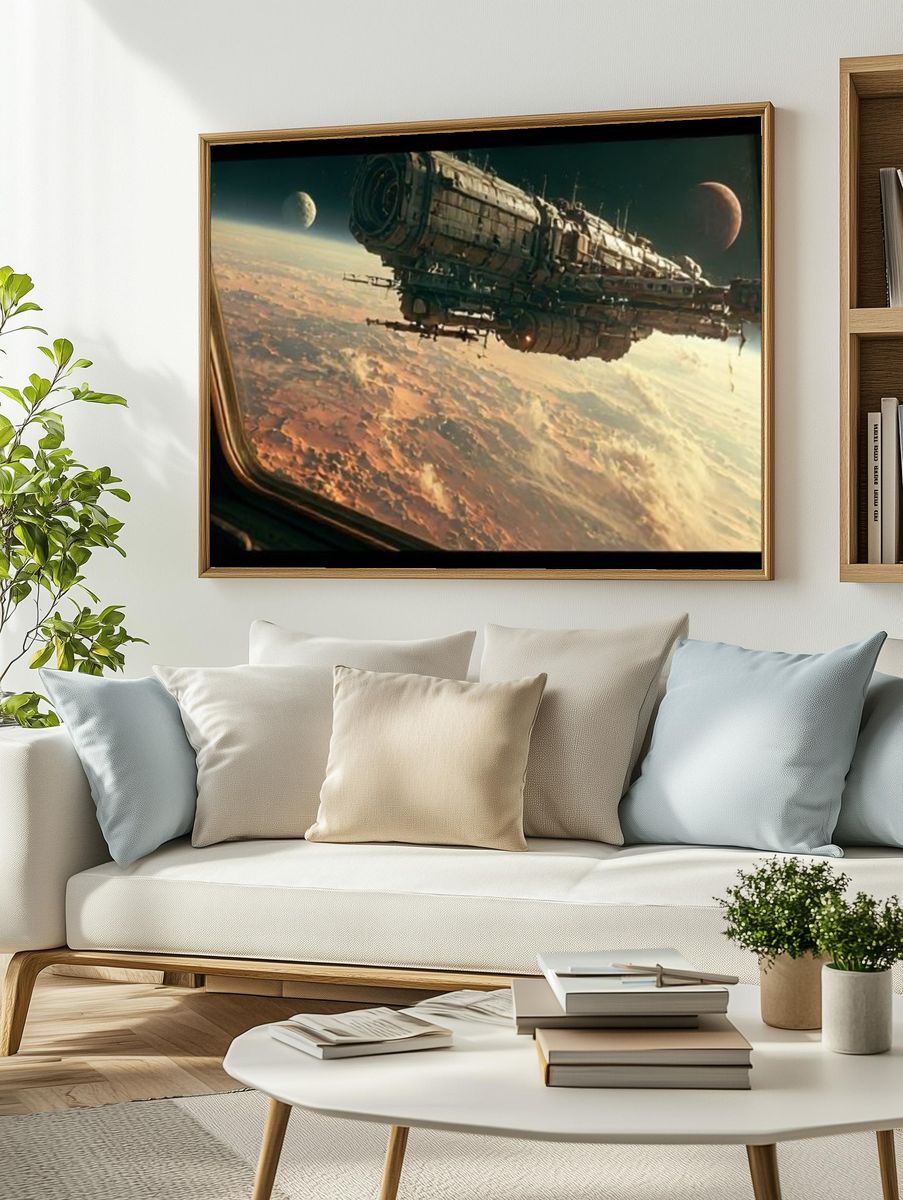 Space Station Over Planet — Sci-Fi Print. — room view 2