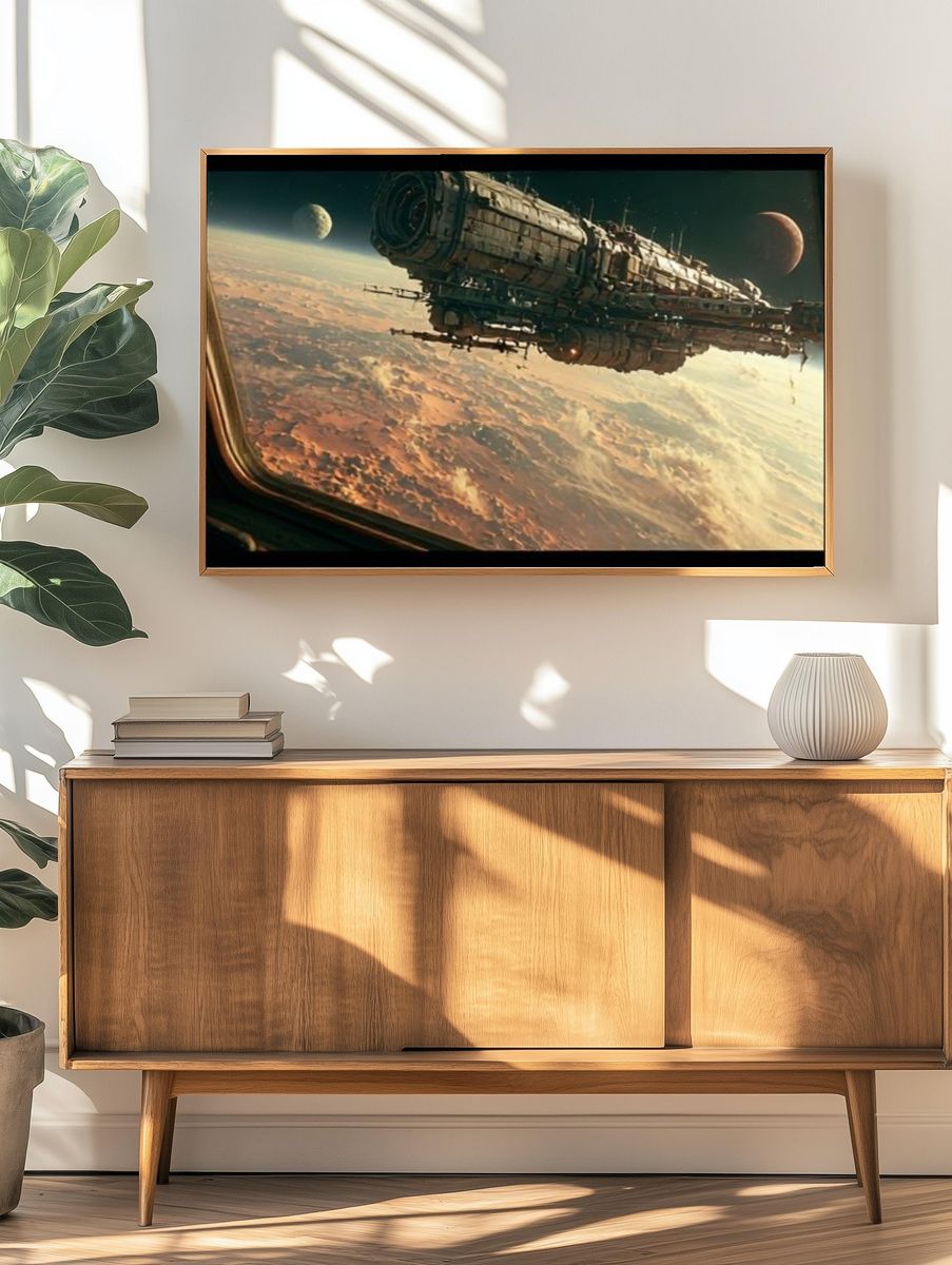 Space Station Over Planet — Sci-Fi Print. — room view 3