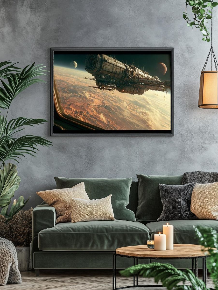 Space Station Over Planet — Sci-Fi Print. — room view 4