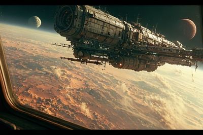 Space Station Over Planet — Sci-Fi Print. poster