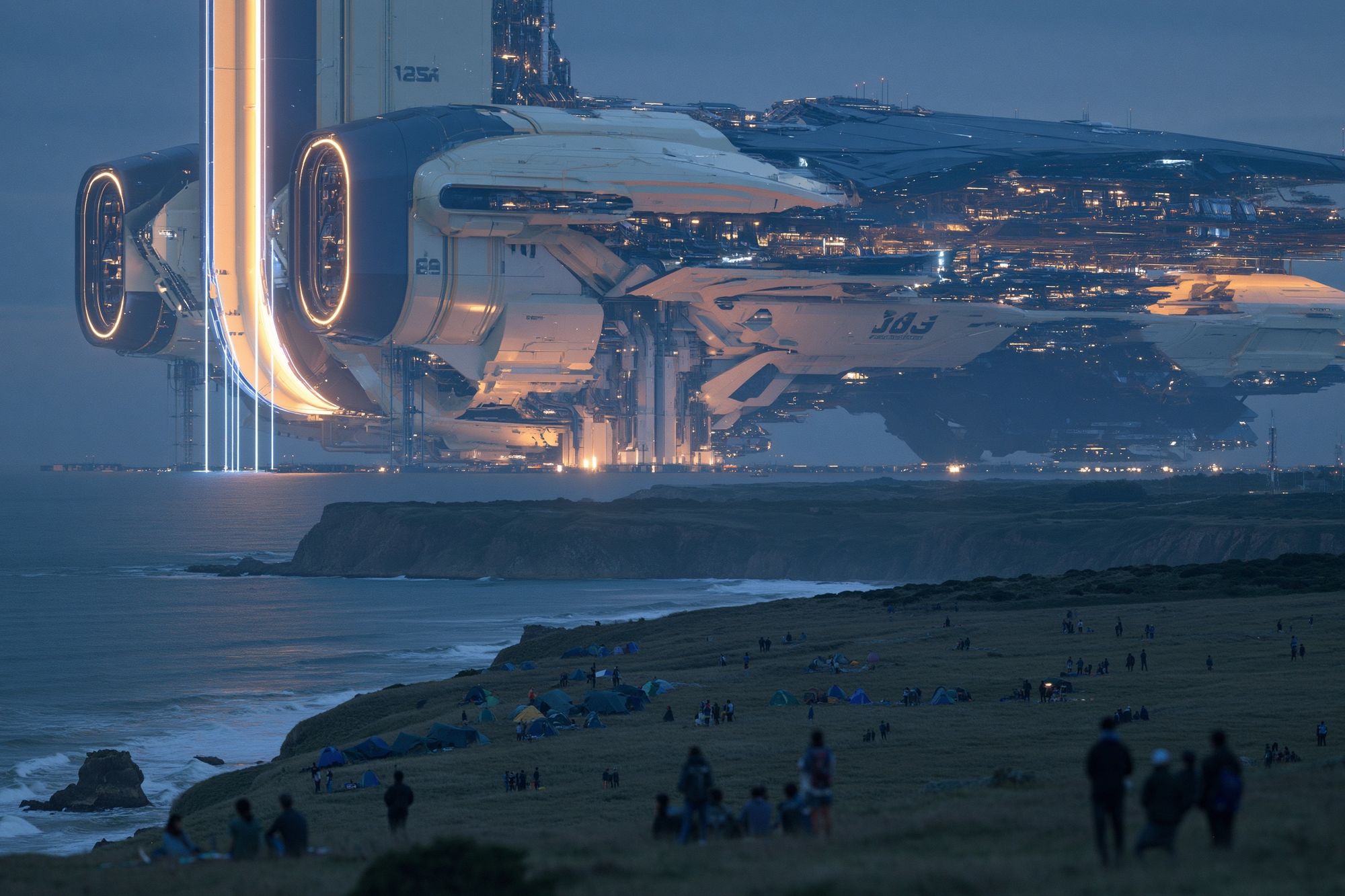 Futuristic Spacecraft Coastline Print. poster — space art