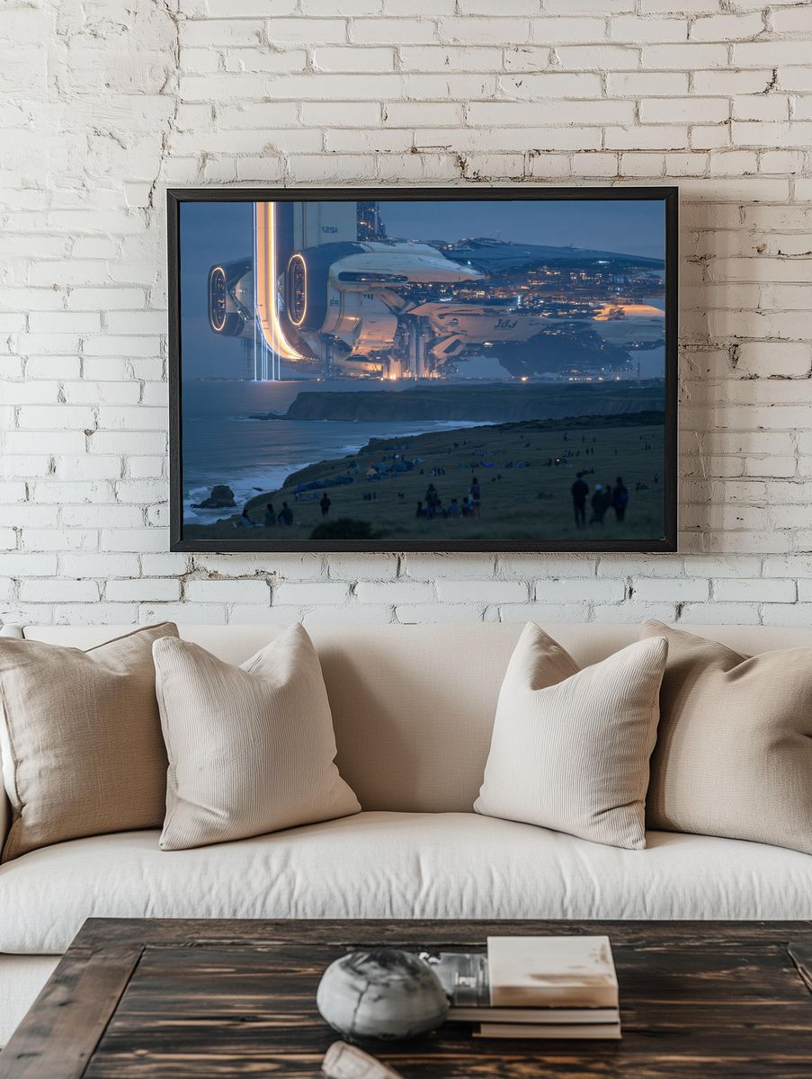 Futuristic Spacecraft Coastline Print. room preview