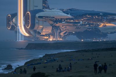 Futuristic Spacecraft Coastline Print. poster
