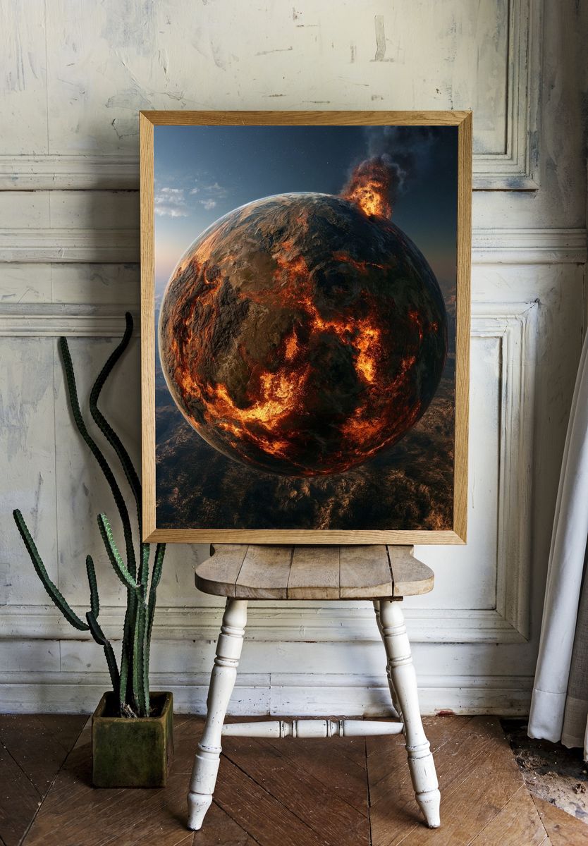 Burning Planet Space Poster. room preview