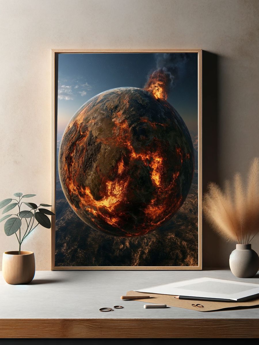Burning Planet Space Poster. — room view 2