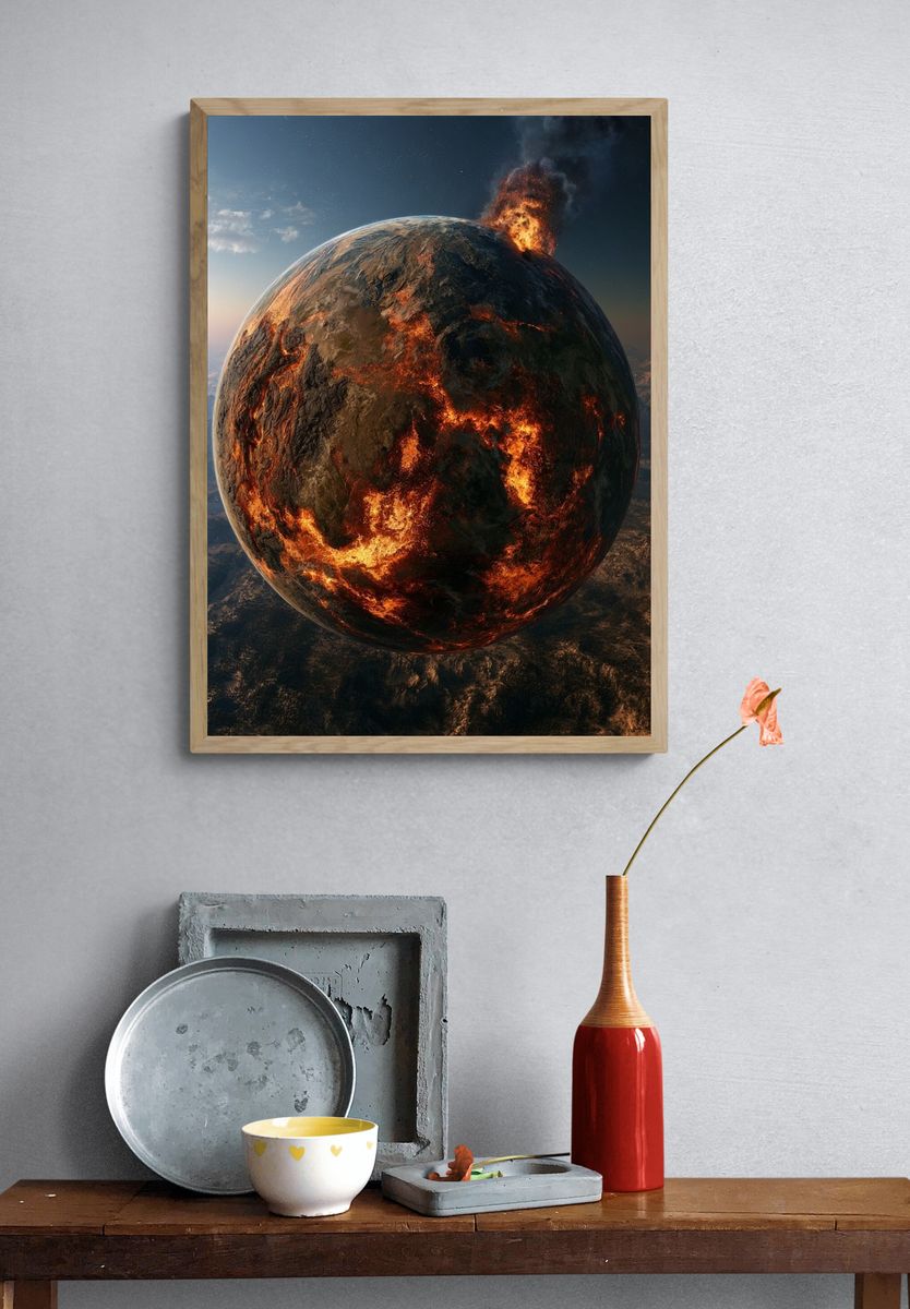 Burning Planet Space Poster. — room view 3