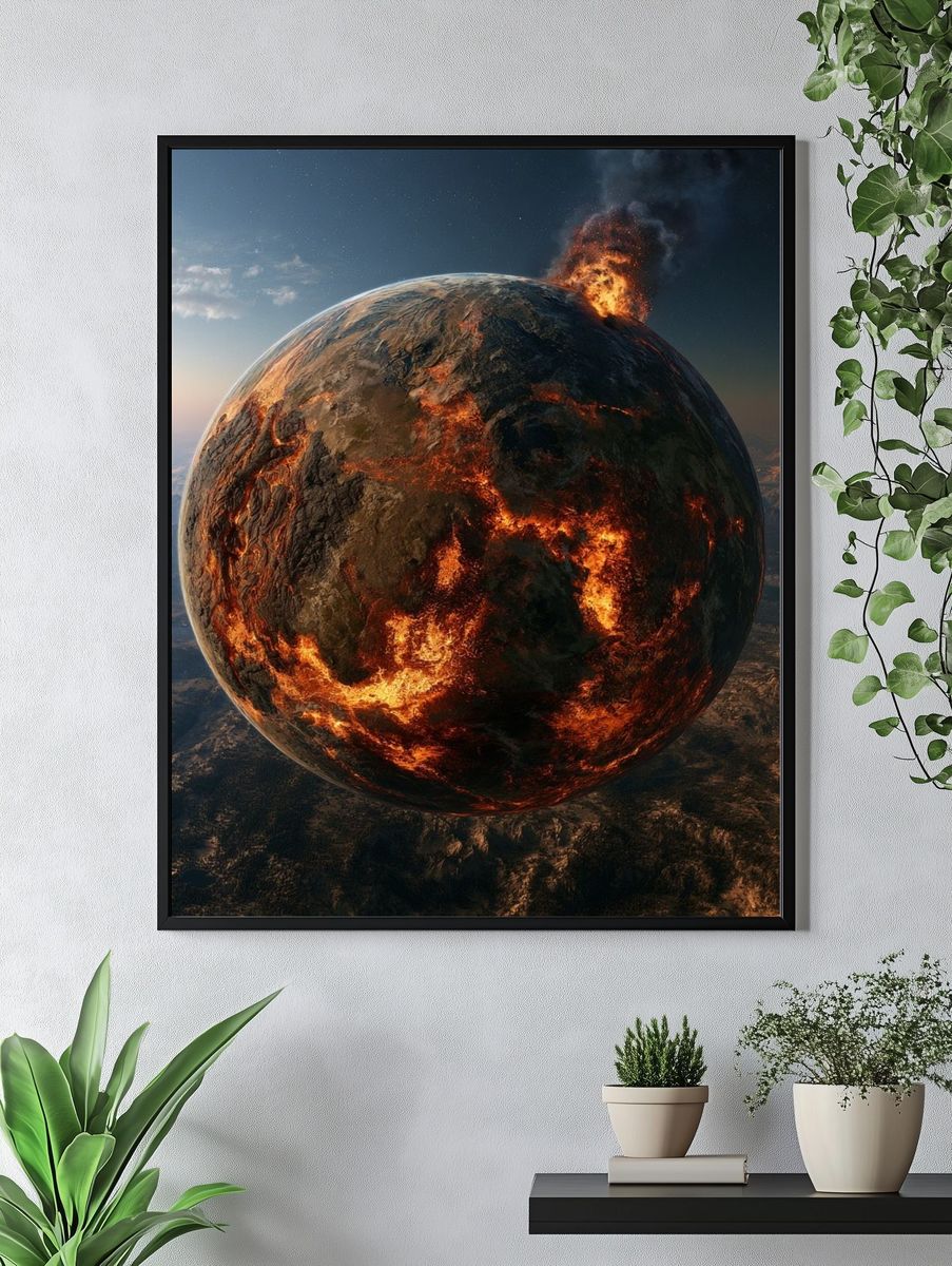 Burning Planet Space Poster. — room view 4