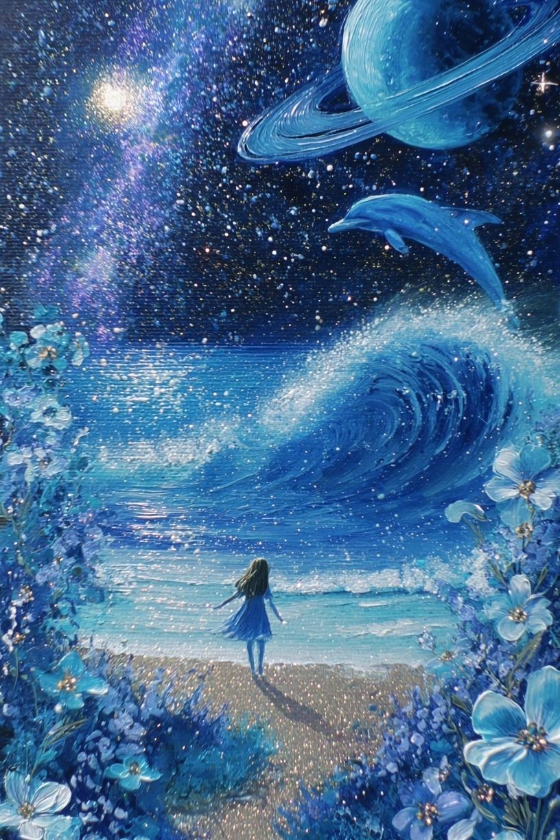 Girl by the Ocean — Space Art Print. poster detail