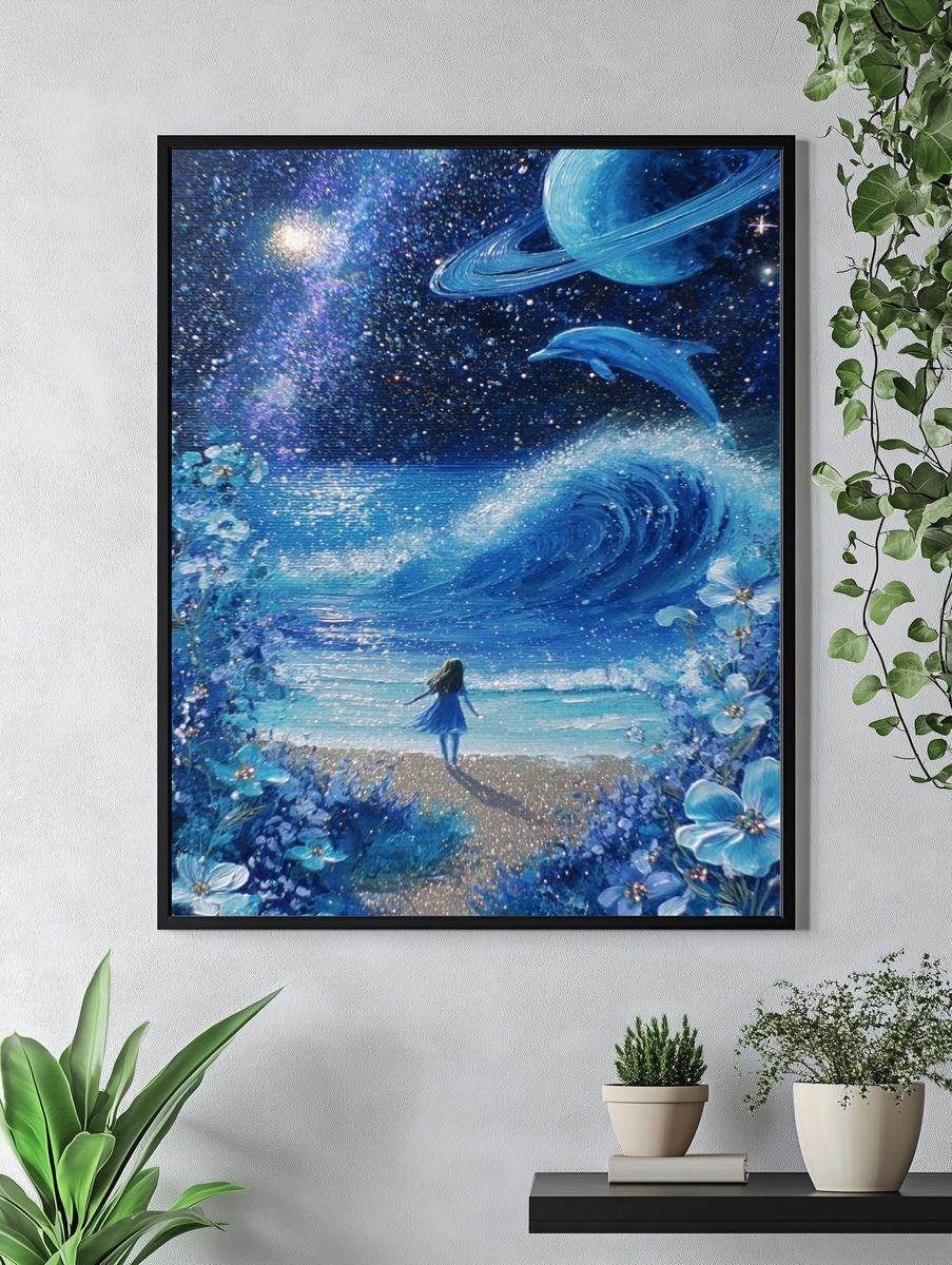 Girl by the Ocean — Space Art Print. — room view 4