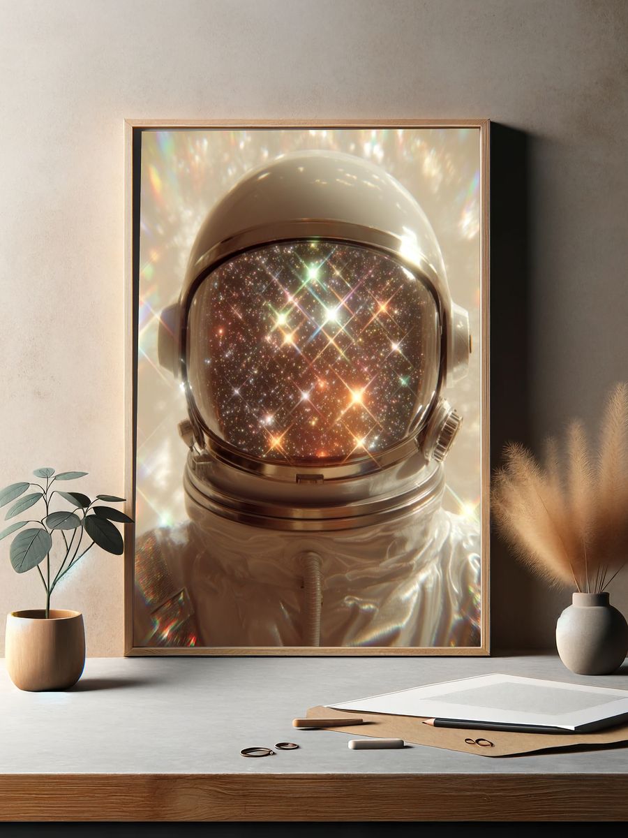Cosmic Astronaut Portrait Print. — room view 2