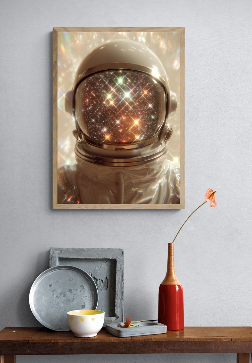Cosmic Astronaut Portrait Print. — room view 3