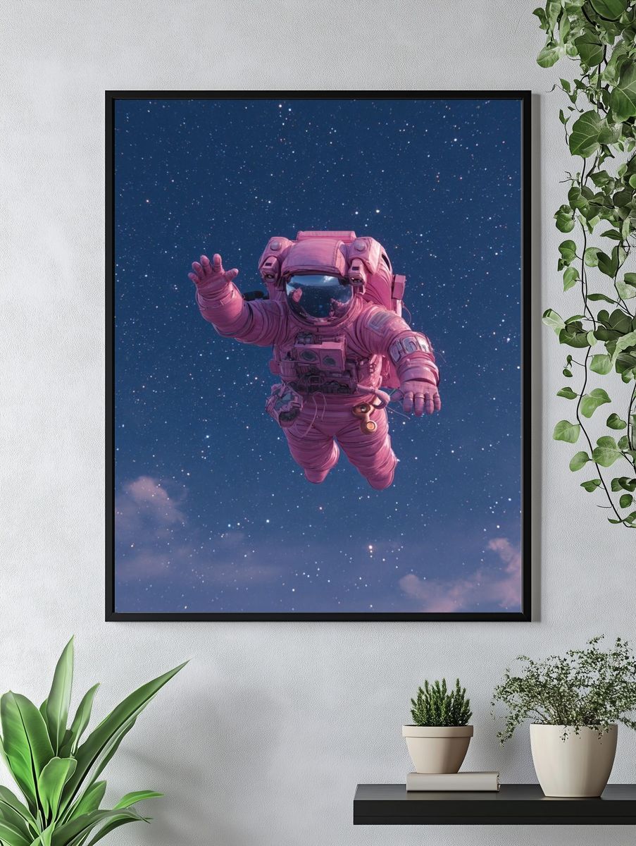 Pink Astronaut in Starry Sky Print. — room view 4