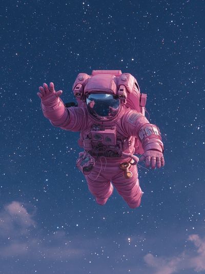 Pink Astronaut in Starry Sky Print.