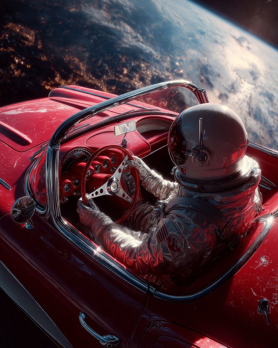 Astronaut Roadster in Orbit Print. poster detail