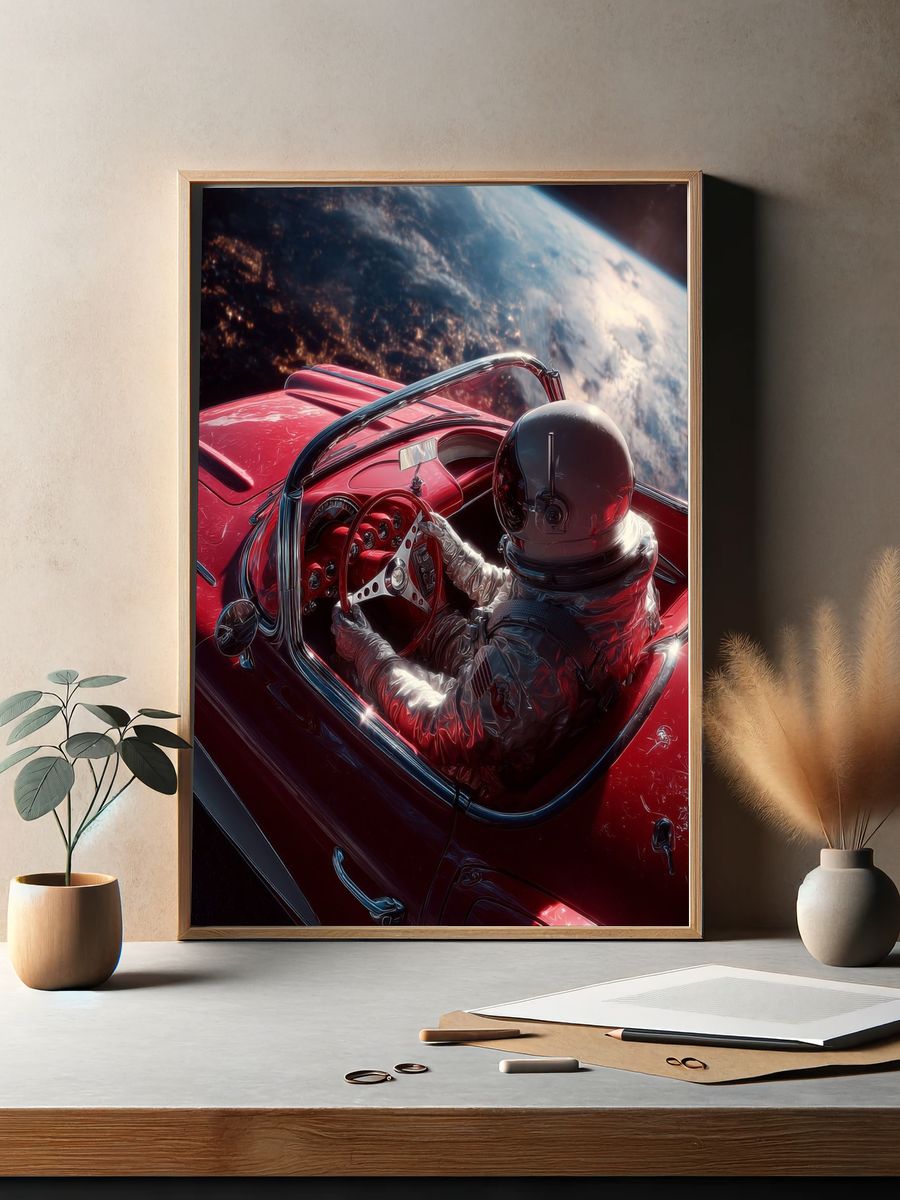 Astronaut Roadster in Orbit Print. — room view 2