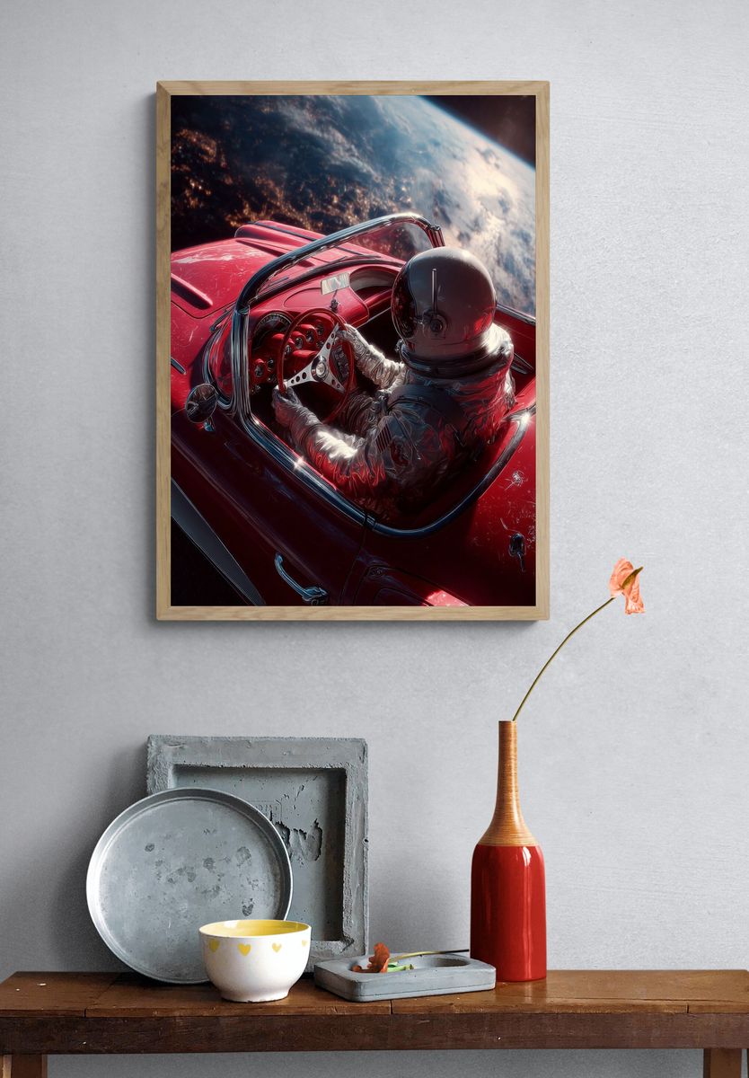 Astronaut Roadster in Orbit Print. — room view 3