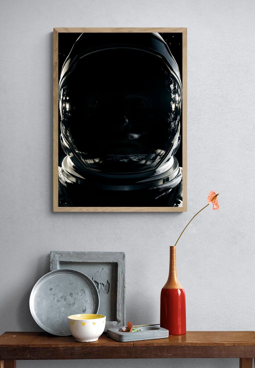 Astronaut Helmet Portrait Print. — room view 3