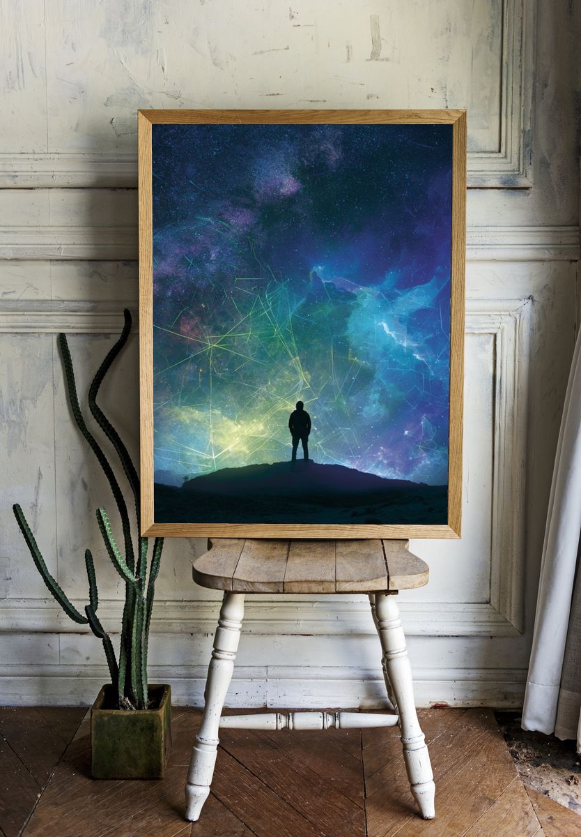 Cosmic Silhouette Digital Art Poster. room preview