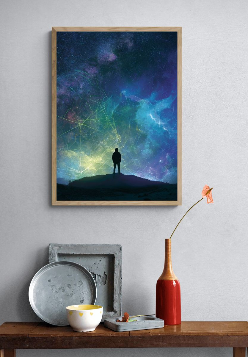 Cosmic Silhouette Digital Art Poster. — room view 3