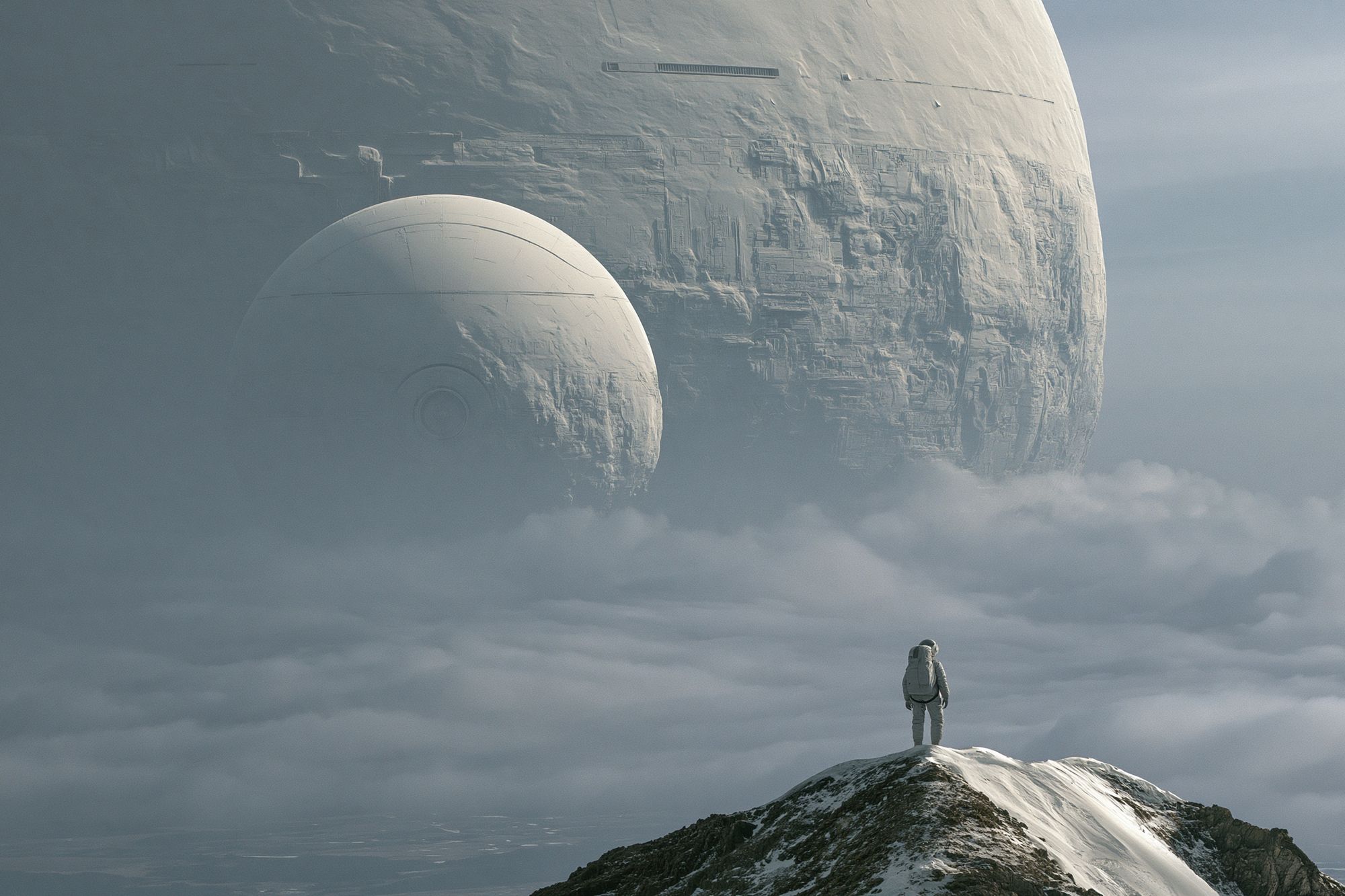 Astronaut and Moon Base Sci-Fi Print. poster detail