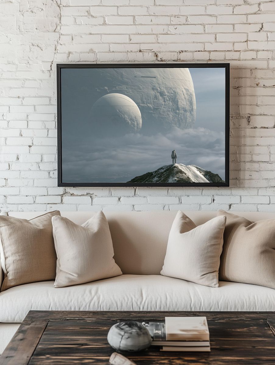 Astronaut and Moon Base Sci-Fi Print. — room view 1