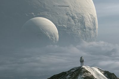 Astronaut and Moon Base Sci-Fi Print.