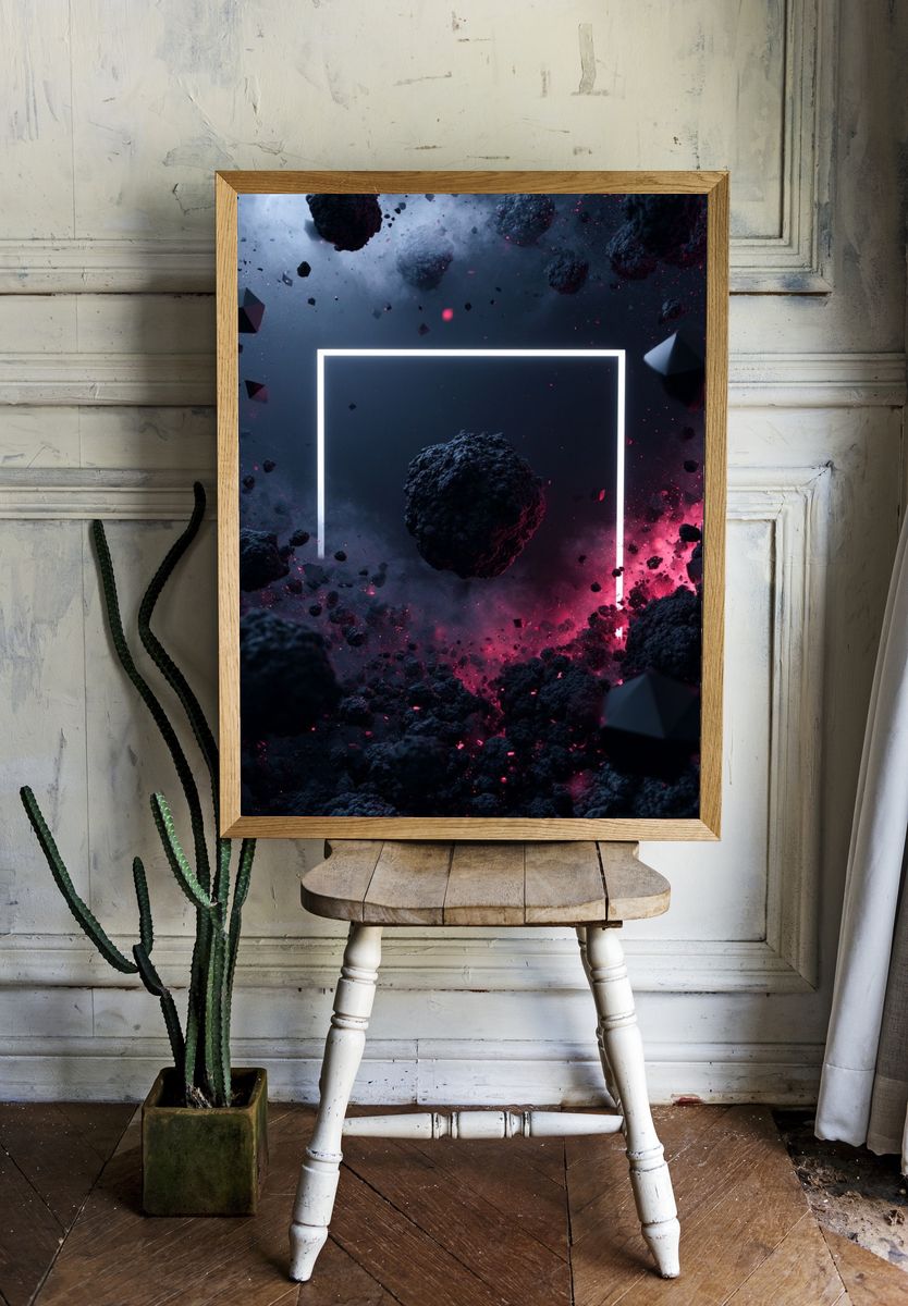 Neon Cosmic Asteroids Abstract Poster. room preview
