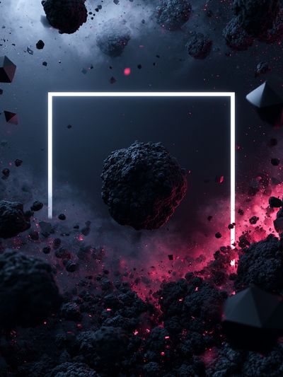 Neon Cosmic Asteroids Abstract Poster.
