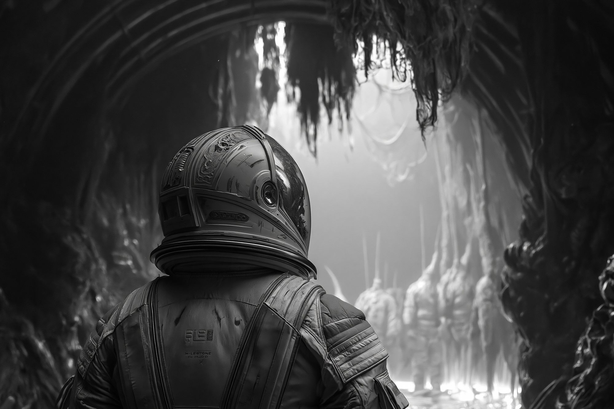 Astronaut Cave Scene Sci-Fi Poster. poster — space art