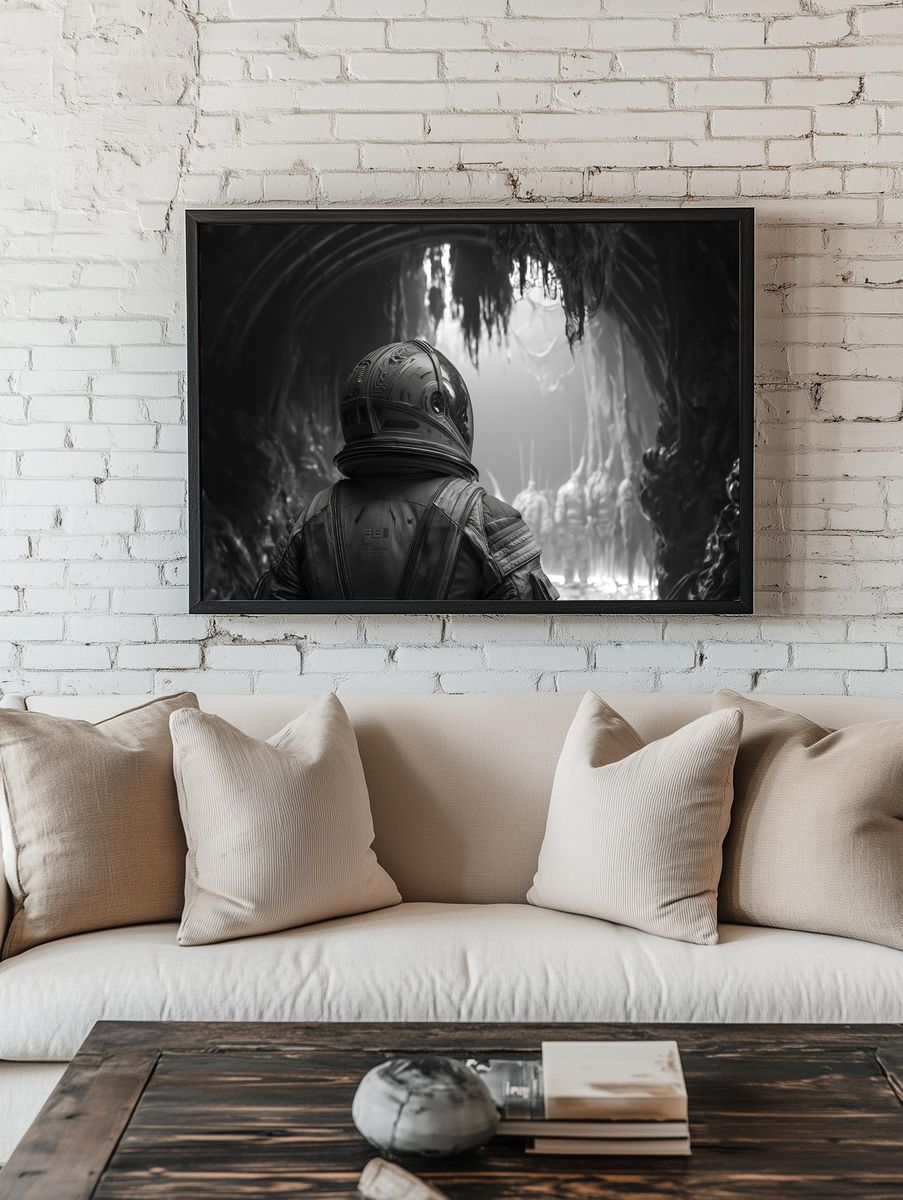 Astronaut Cave Scene Sci-Fi Poster. — room view 1