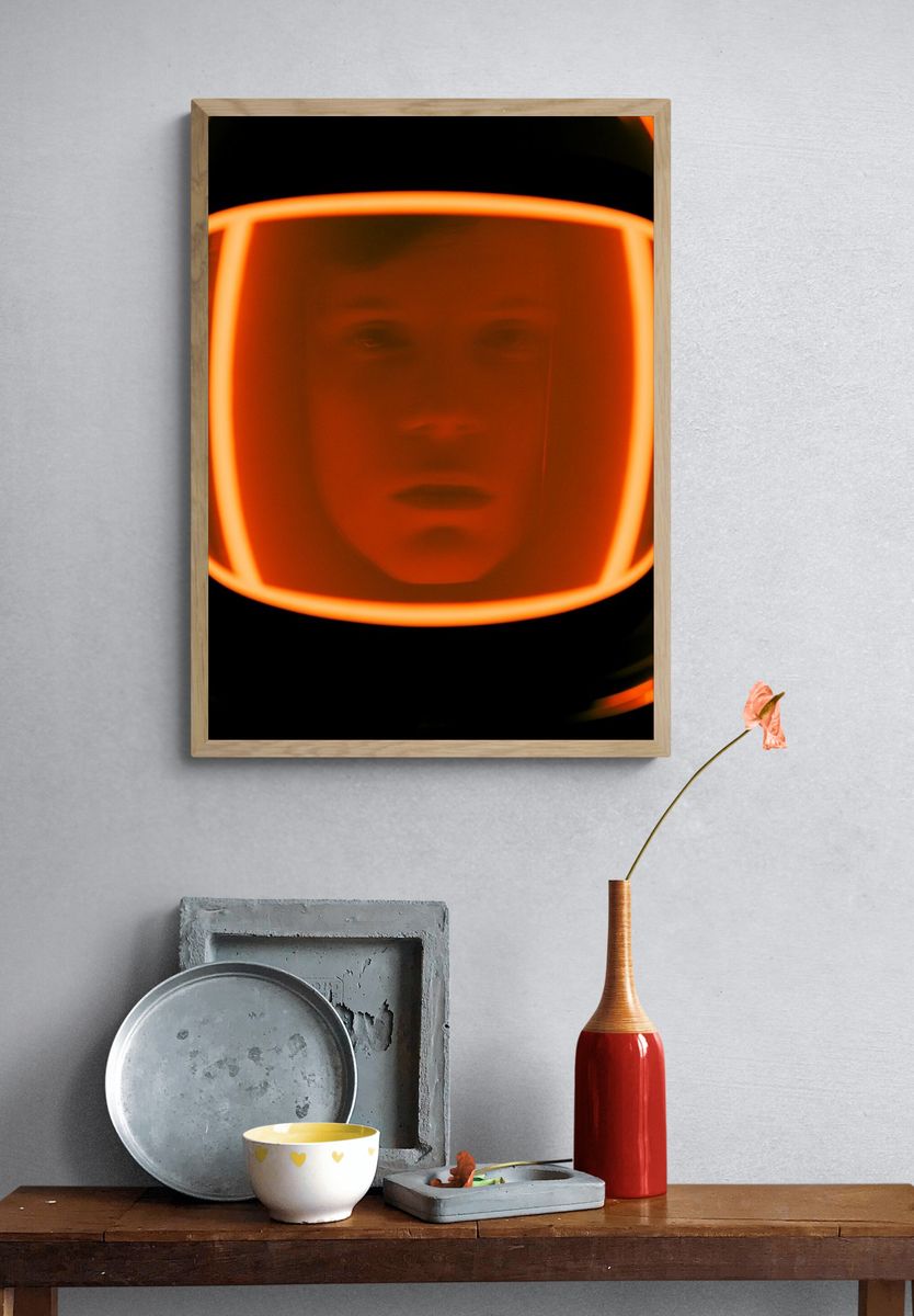 Neon Astronaut Portrait Print. — room view 3