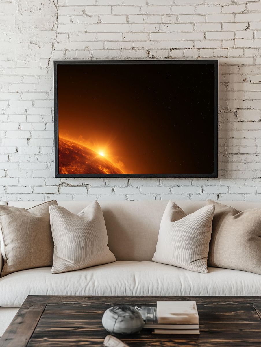 Fiery Sun Horizon Space Print. room preview