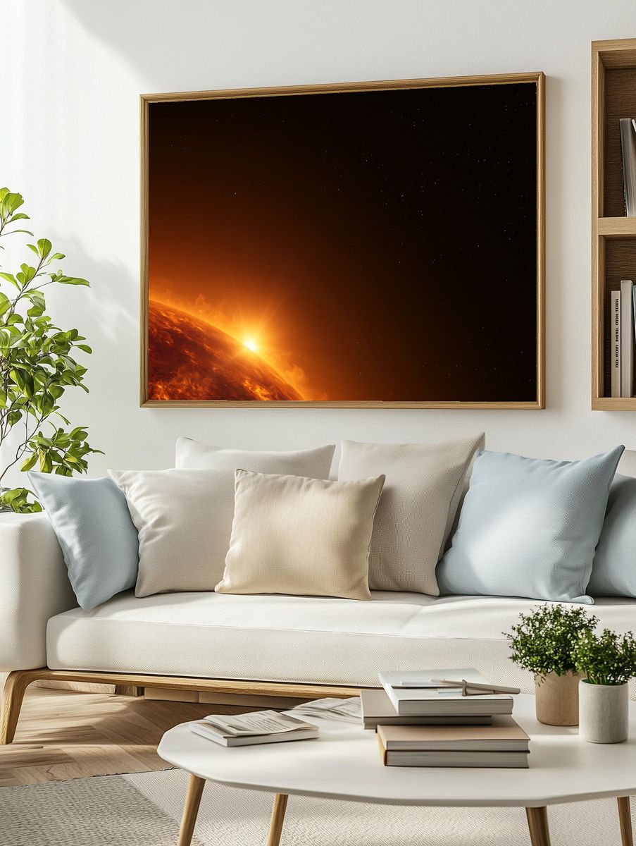 Fiery Sun Horizon Space Print. — room view 2