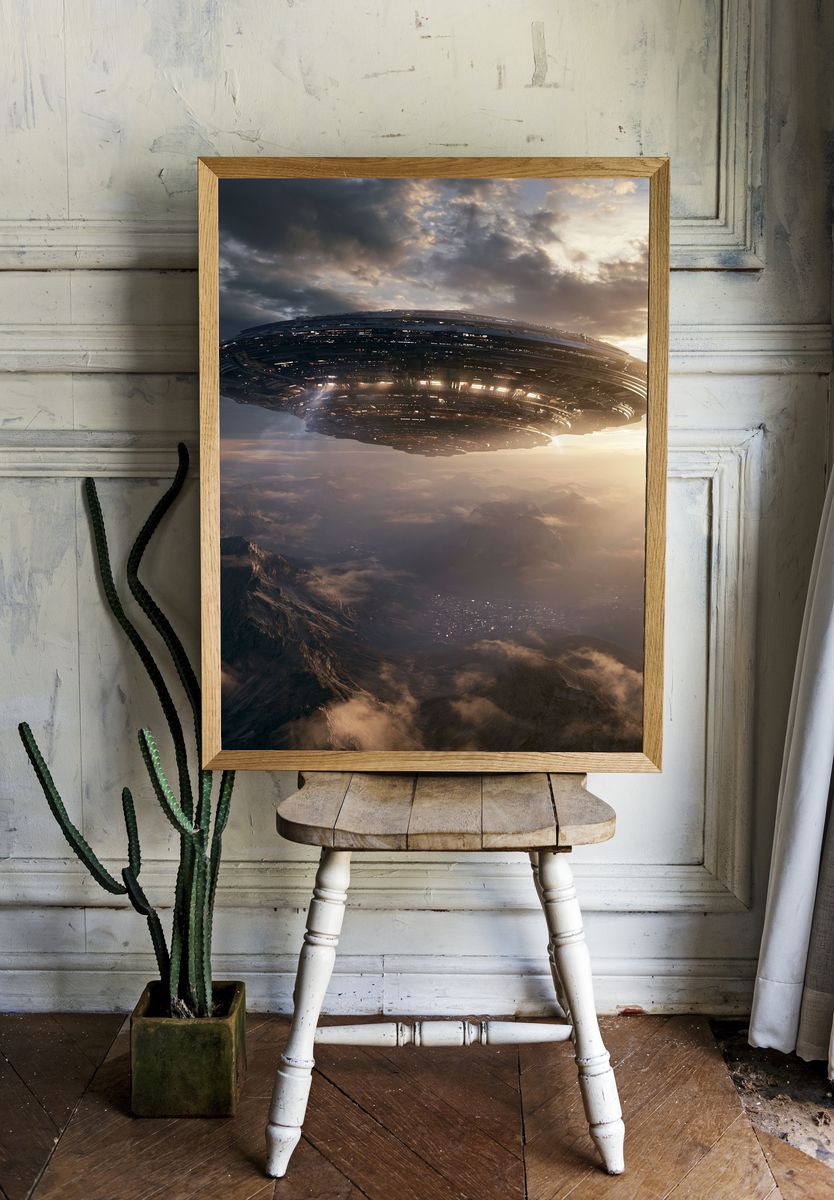 Alien Mothership Sunset Poster. — room view 1