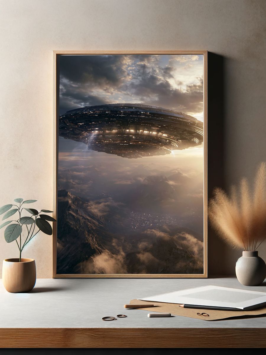 Alien Mothership Sunset Poster. — room view 2