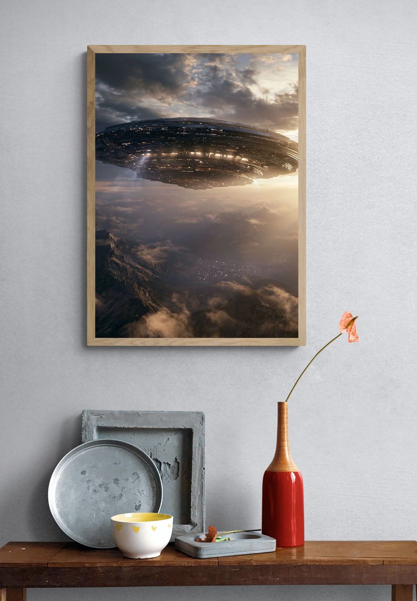 Alien Mothership Sunset Poster. — room view 3