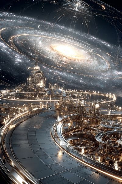 Celestial Orbital City Sci-Fi Poster.