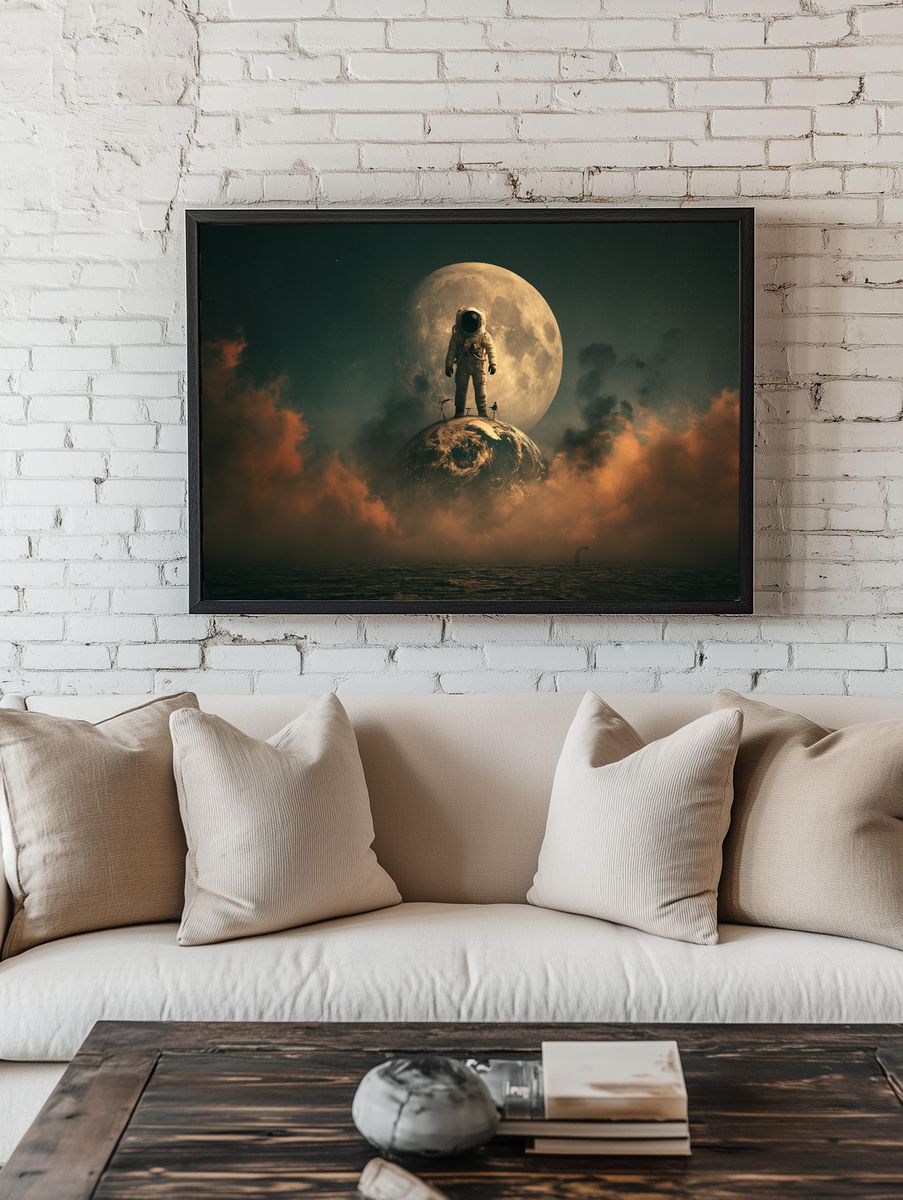 Astronaut Moonscape Sci-Fi Poster. room preview