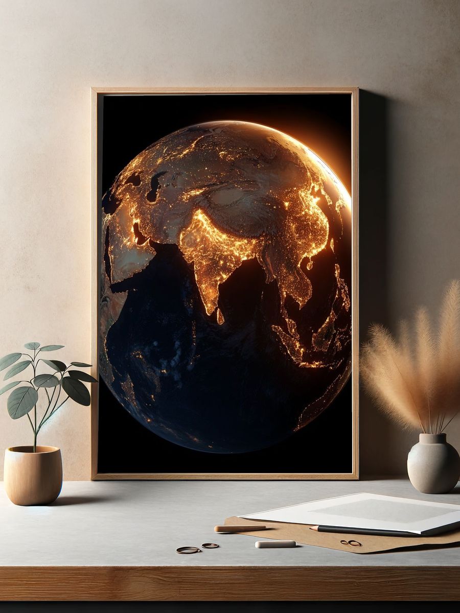 Glowing Earth at Night Poster. — room view 2