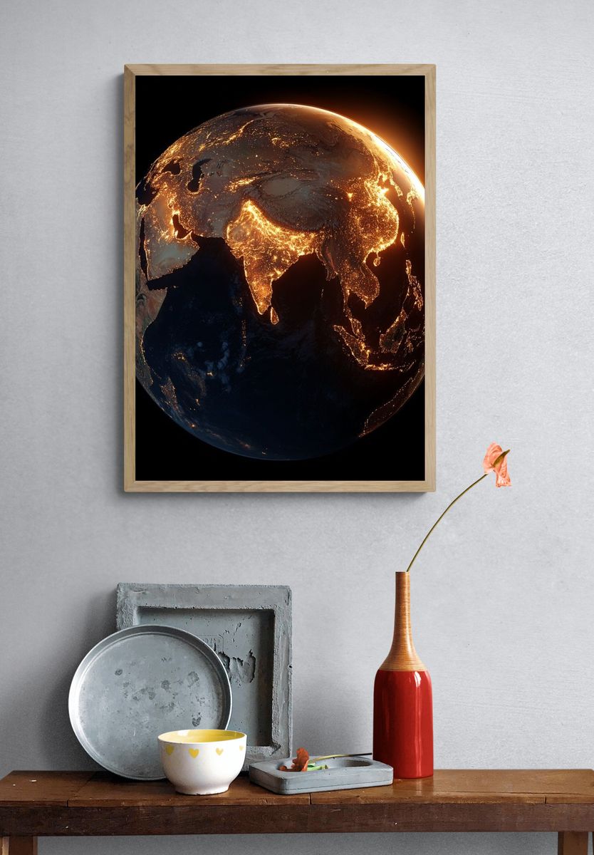 Glowing Earth at Night Poster. — room view 3