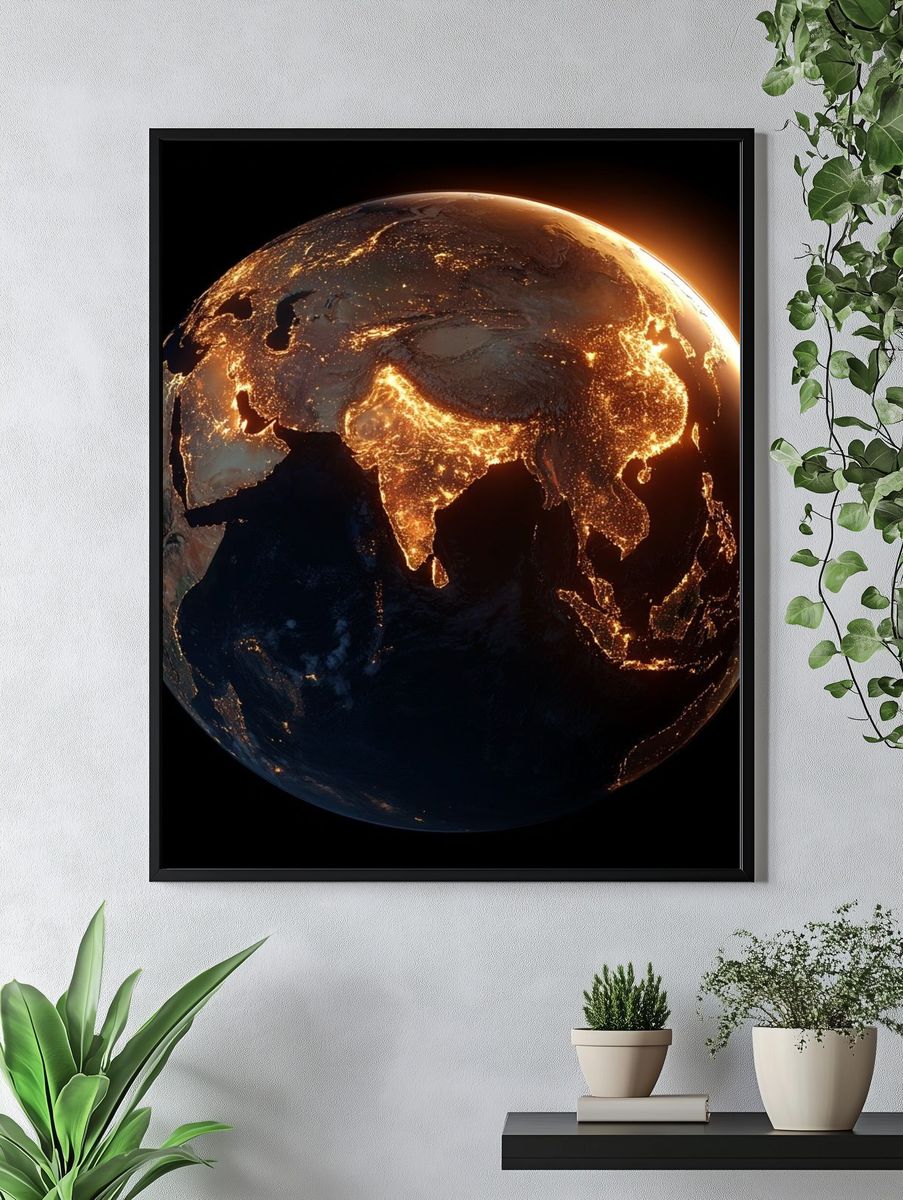 Glowing Earth at Night Poster. — room view 4
